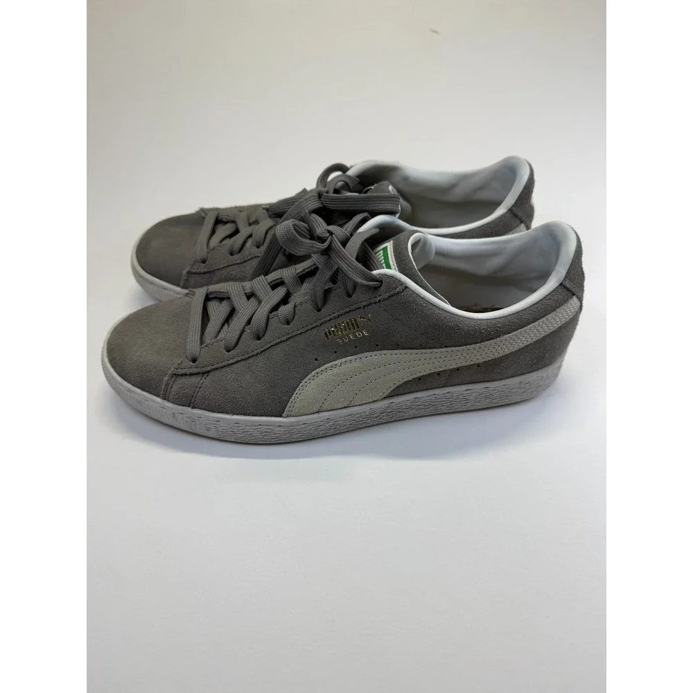 Puma Suede Classic XXI 374915-07 Mens Sneakers 10 Matte Gray White Lace Up Shoes